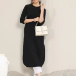 Black Solid Cotton Straight Kurta