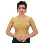 Round Neck Dobby Cotton Lycra Stretchable Elbow Sleeve Readymade Saree Blouse for Women Stylish (Free Size)